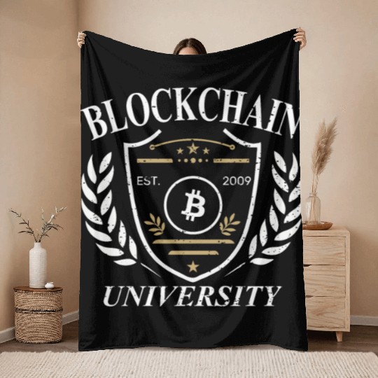 University of Blockchain Bitcoin retro vintage Throw Blankets