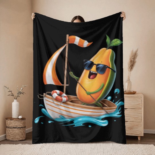 Fruit Boating Papaya Throw Blankets