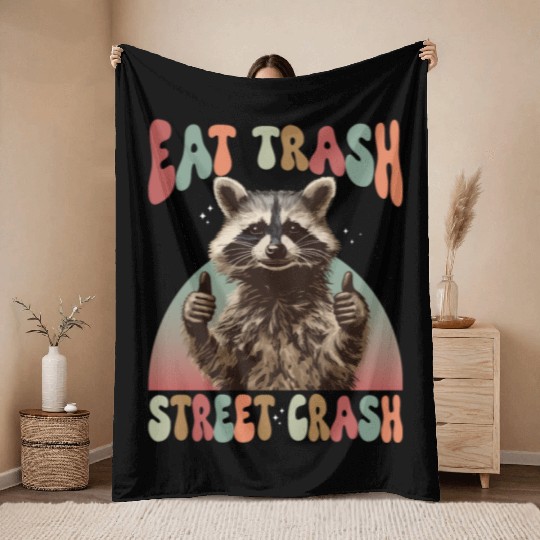 Funny Possum Raccoon Eat Trash Street Crash Throw Blankets