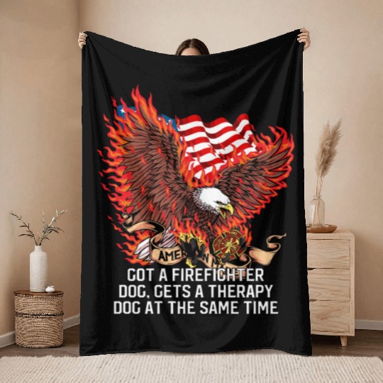 Gets a Firefighter Dog Therapy Dog Fire Department Throw Blankets