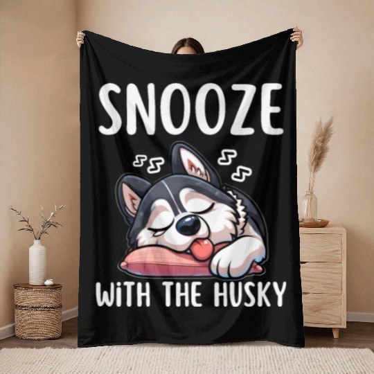 Snooze with the husky |Snooze Mode Husky Edition Throw Blankets