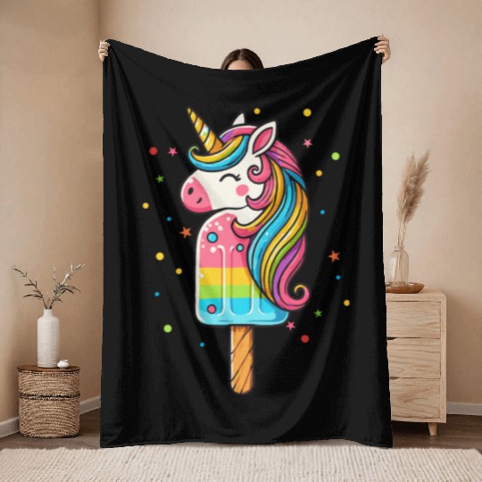 Colorful unicorn ice cream motif for summer Throw Blankets