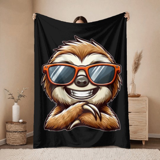 Cool sloth sunglasses summer cartoon animal Throw Blankets