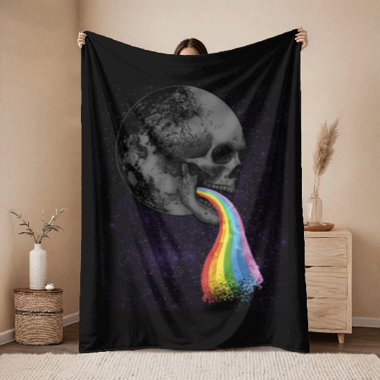 Skull Design with Rainbow. Concert Festival Throw Blankets