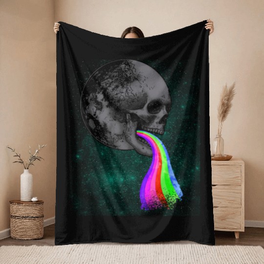 Skull Design with Rainbow. Concert Festival Throw Blankets