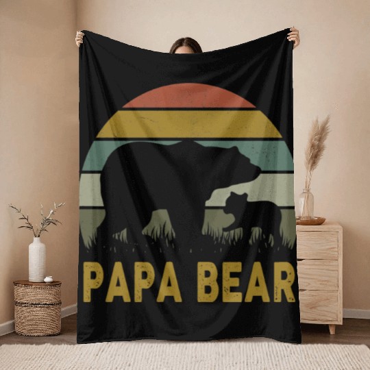 Papa Bear 1 Cub 1 Kids Father's Day Bear Dad Throw Blankets