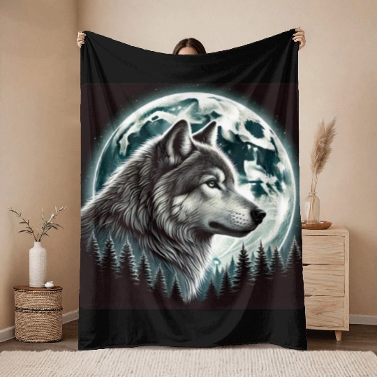 Nature Moon Alpha Cute Wolf Moon nature Throw Blankets