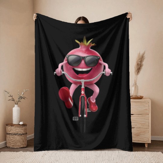 Pomegranate Cycling On Bike Realistic Throw Blankets