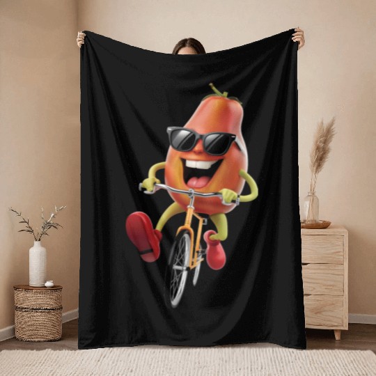 Papaya Cycling On Bike Realistic Throw Blankets