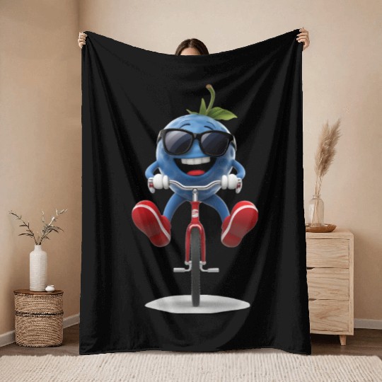 Blueberry Cycling On Bike Realistic Throw Blankets