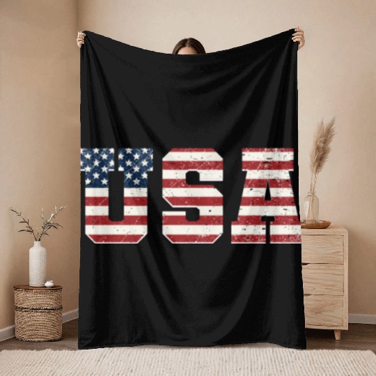 USA Patriotic American Flag Men Women Kids Throw Blankets