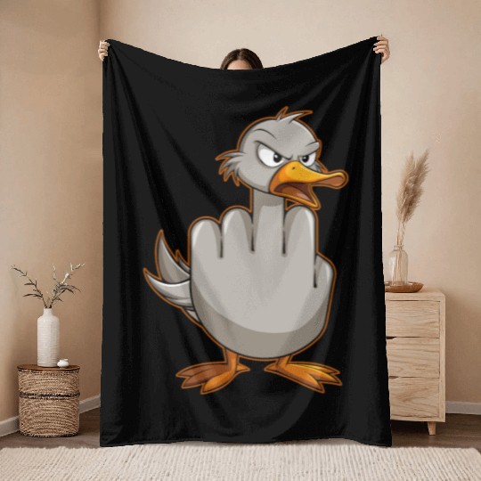 Funny Rude Seagull Outfit Gift for Men and Women Throw Blankets