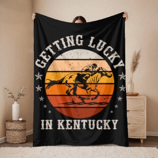 Getting Lucky In Kentucky Horse Racing Throw Blankets