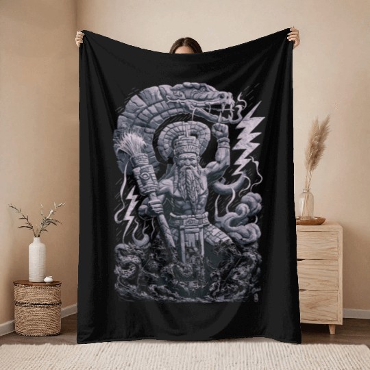 Maya God Mayan Mythology Chaac with Lightning and Throw Blankets