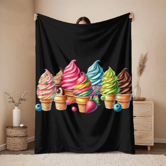 A sweet touch with these colorful ice cream motifs Throw Blankets