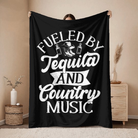 Fueled By Tequila And Country Music Cowboy Wester Throw Blankets