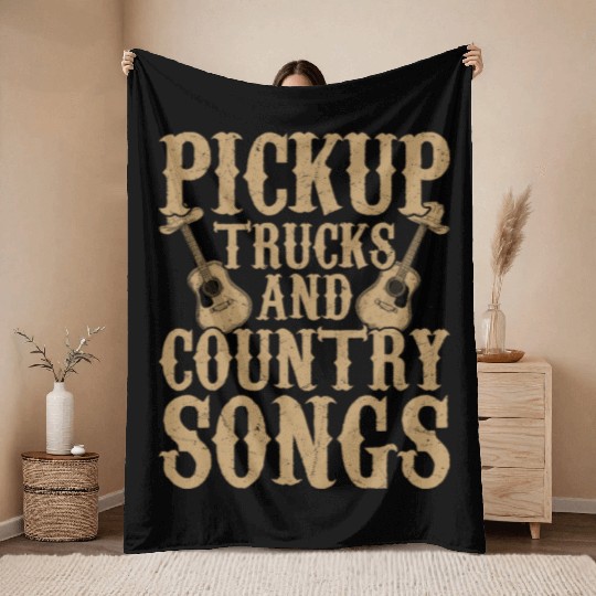 Pickup Trucks and Country Songs Western Cowboy Throw Blankets