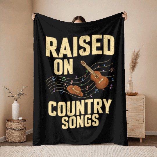 Raised On Country Songs Western Country Music Throw Blankets