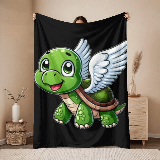 Turtle Angel Wings Halo Farm Farmer Throw Blankets