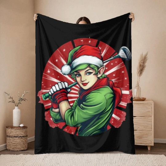 Christmas Elf Golf Throw Blankets