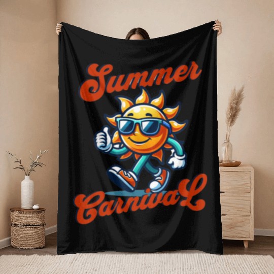 Sun Mascot Character Summer Throw Blankets
