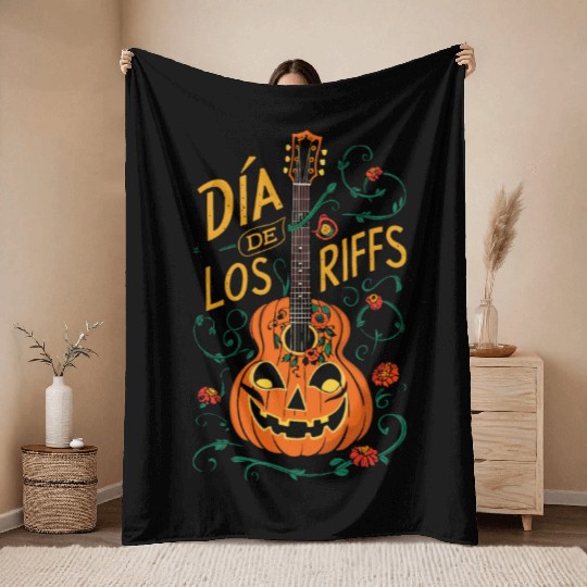 musical pumpkin autumn vibes spooky guitar autumn Throw Blankets