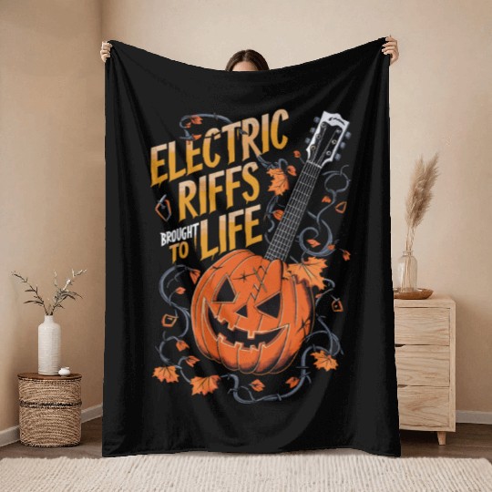 musical pumpkin autumn vibes spooky guitar autumn Throw Blankets