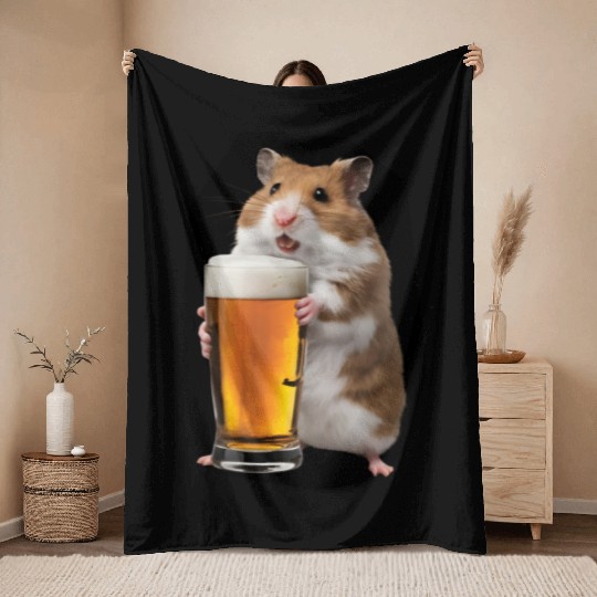 Hamster Drinking Beer Realistic Throw Blankets
