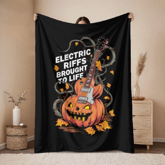 musical pumpkin autumn vibes spooky guitar autumn Throw Blankets