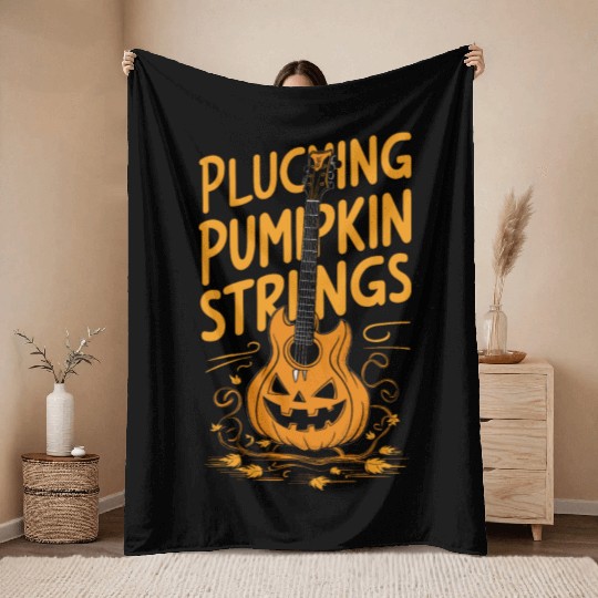 musical pumpkin autumn vibes spooky guitar autumn Throw Blankets
