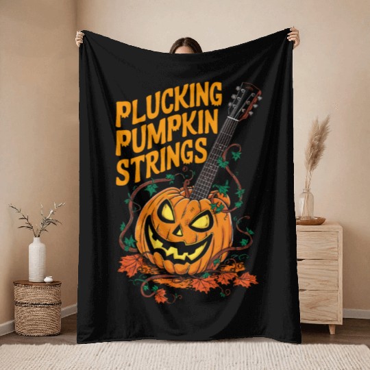 musical pumpkin autumn vibes spooky guitar autumn Throw Blankets