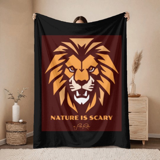 Nature is Scary - Lion Throw Blankets
