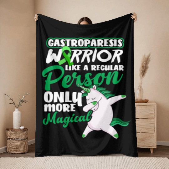 Unicorn Warrior Magical Gastroparesis Awareness Throw Blankets