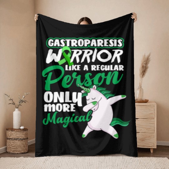 Unicorn Warrior Magical Gastroparesis Awareness Throw Blankets