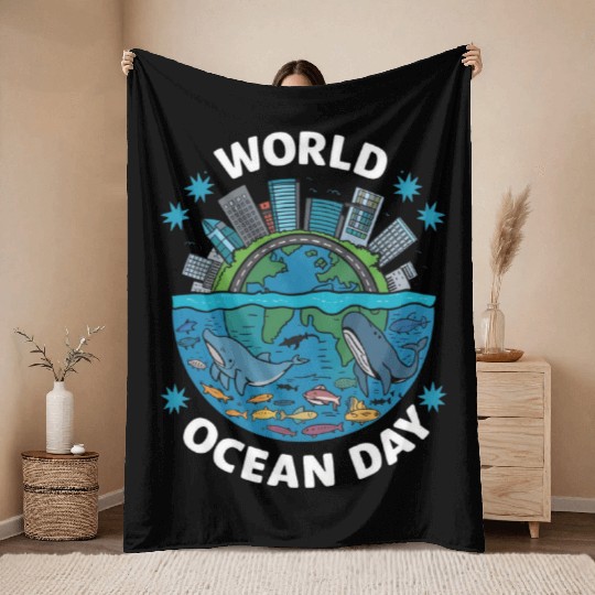 world ocean day Throw Blankets
