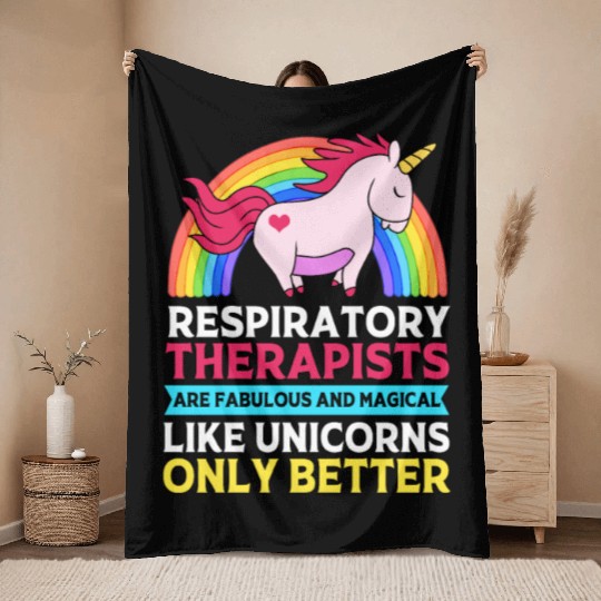 Cute Respiratory Therapist Rainbow Unicorn Throw Blankets