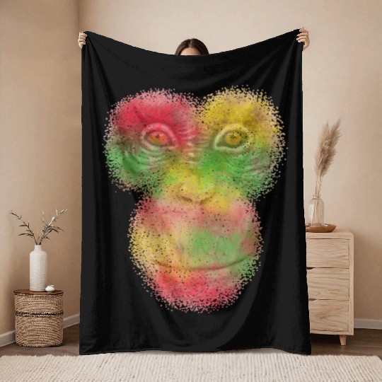 Colorful Retro Monkey Face Throw Blankets - Funny Monkey