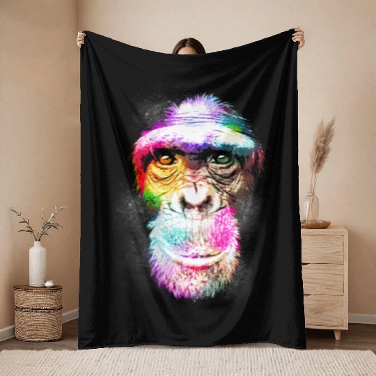 Colorful Retro Realistic Monkey Face Funny Graphic Throw Blankets
