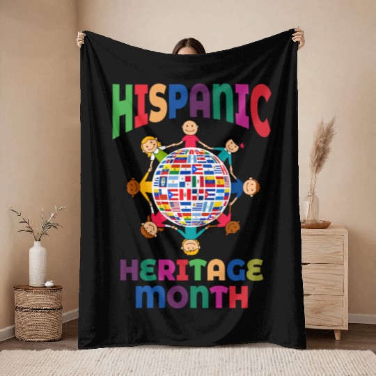 Hispanic Heritage Month Kids Countries Flags World Throw Blankets