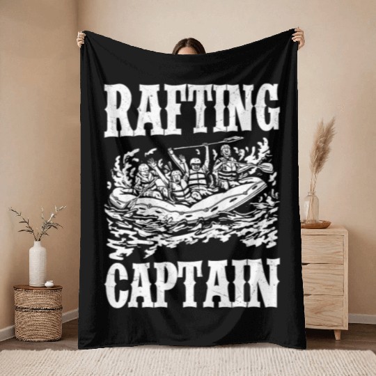 Rafting Captain Paddling Wild River White Water Throw Blankets