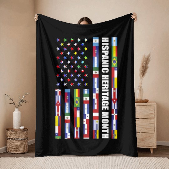 Hispanic Heritage month USA Flag all Countries Throw Blankets