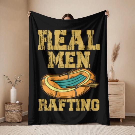 Real Men Rafting Paddling Wild River White Water Throw Blankets