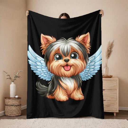 Cute Yorkshire Terrier with angel wings Throw Blankets
