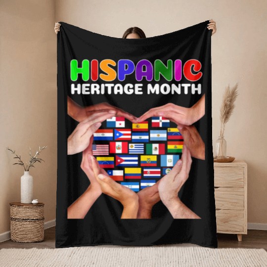 Hispanic Heritage Month All Countries Heart Hands Throw Blankets