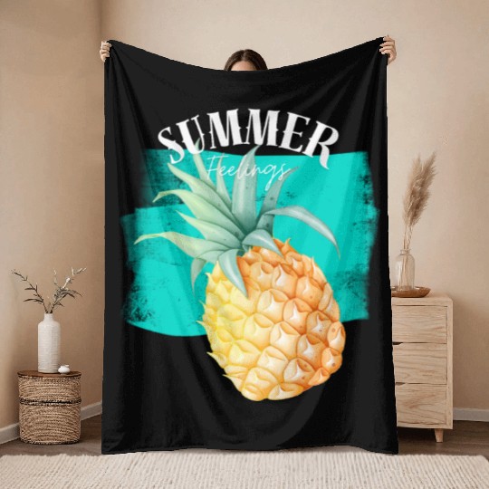 Summer Retro Pineapple Swimming Pool Vacation Gard Throw Blankets