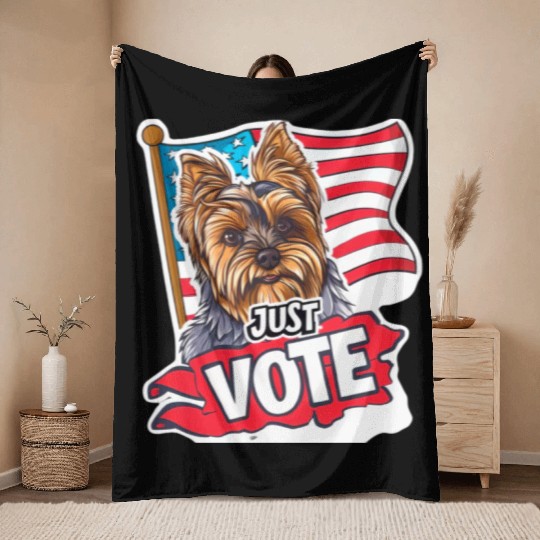 Unique American Flag Election 2024 Yorkie Gifts Throw Blankets