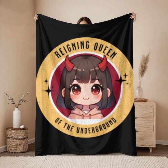 Queen of underground mean girl cute kawaii design Throw Blankets