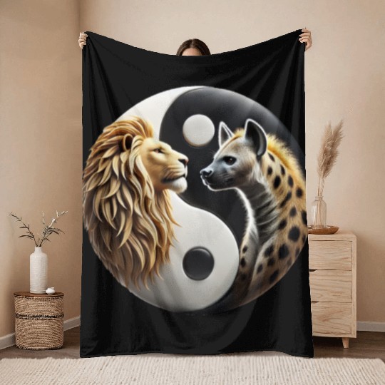 Lion & Hyena - Yin-Yang Throw Blankets