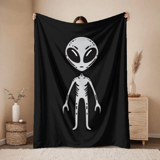 Grey Alien Throw Blankets