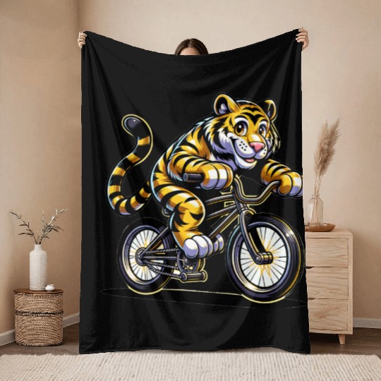 Cute Cyclist Tiger Throw Blankets